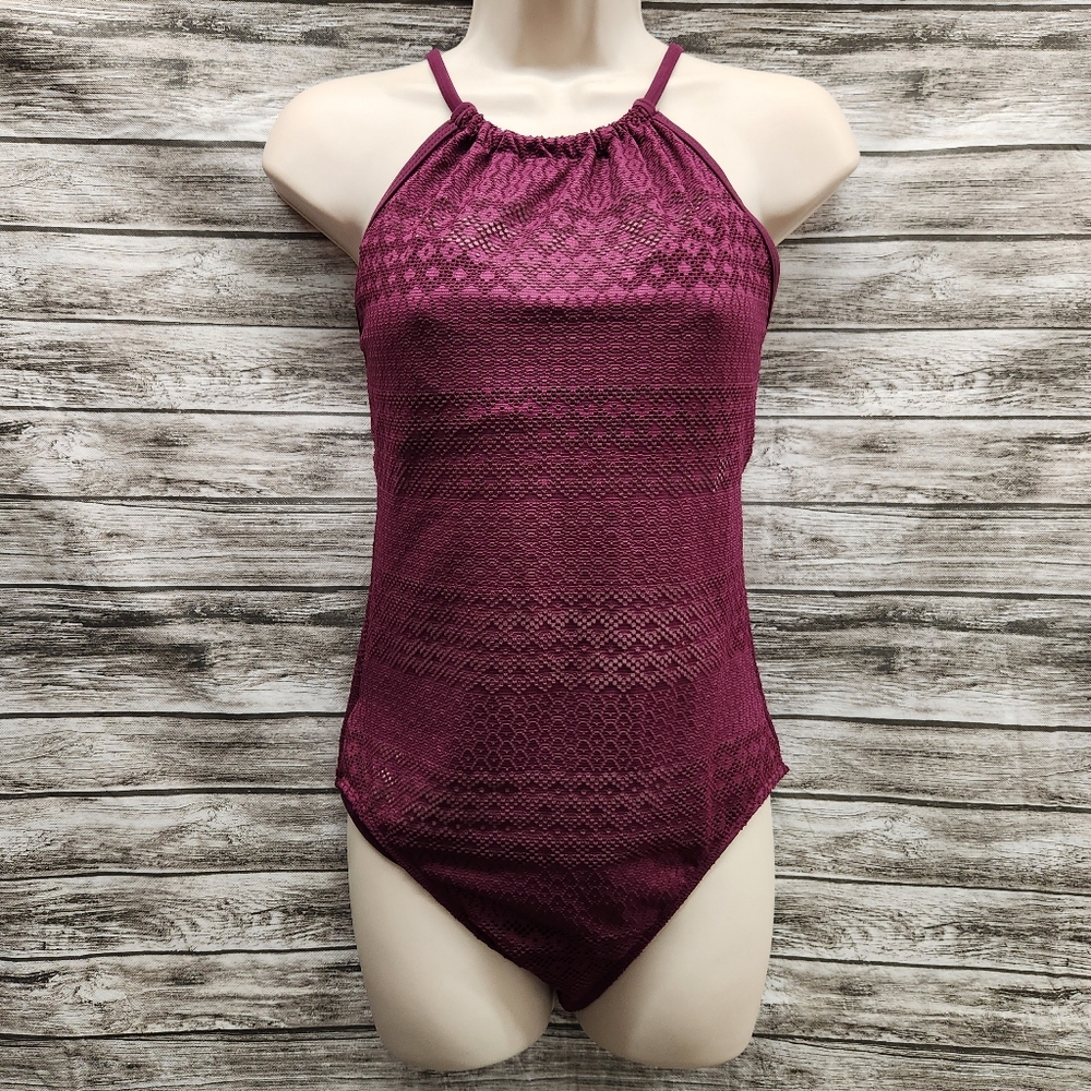 Time and tru plum crochet one-piece swimsuit